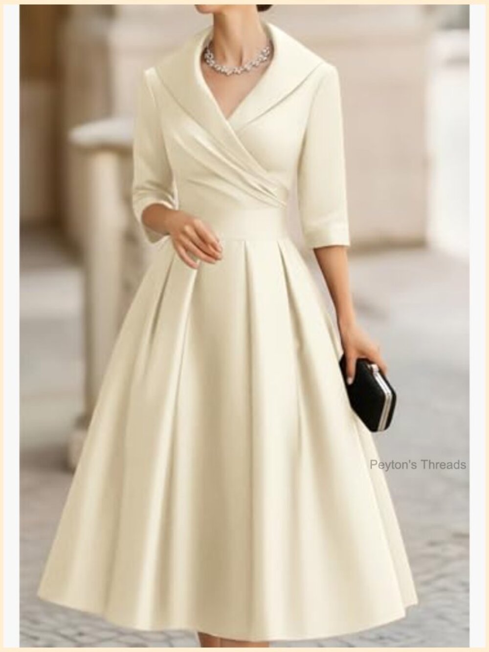 Satin Wrap Dress with 3/4 Sleeves and Pockets - Picture 4 of 5